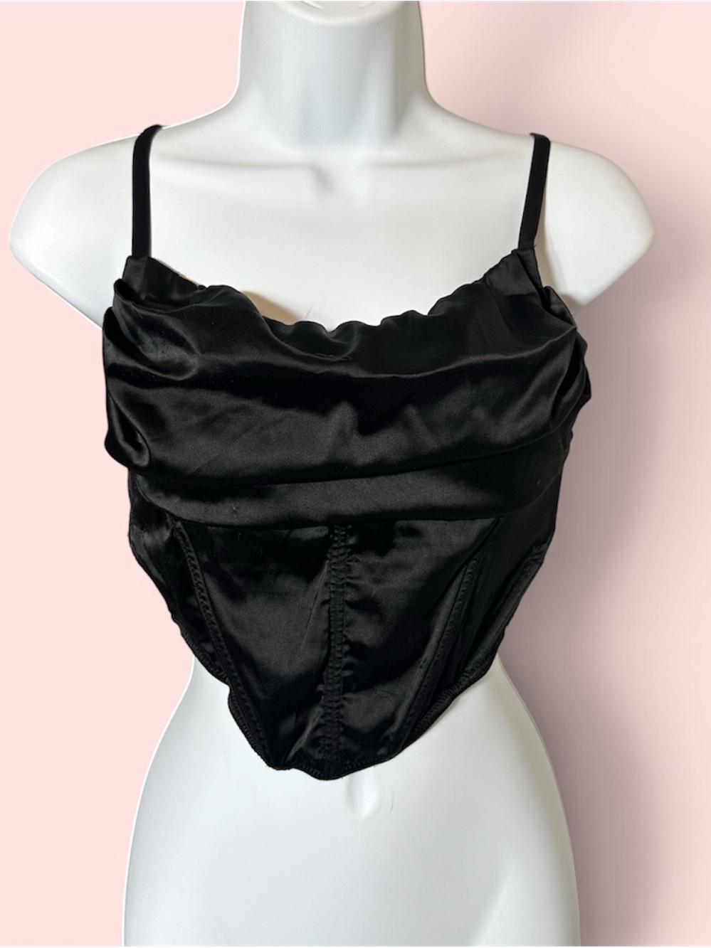 Urban Outfitters Size Medium Black Satin Cowl Neck Corset Bustier Top Y2K
